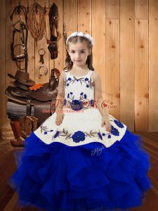 Stunning Royal Blue Sleeveless Tulle Lace Up Pageant Dress Toddler for Sweet 16 and Quinceanera
