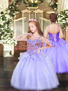 Sleeveless Lace Up Floor Length Appliques Little Girl Pageant Dress