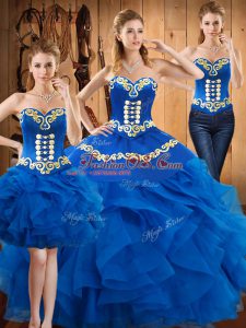 Delicate Sweetheart Sleeveless Lace Up Sweet 16 Quinceanera Dress Blue Satin and Organza