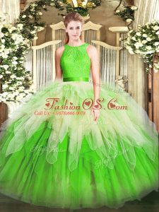 Multi-color 15th Birthday Dress Military Ball and Sweet 16 and Quinceanera with Lace and Ruffles Scoop Sleeveless Zipper