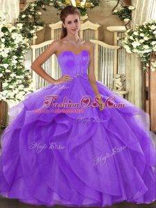 Lavender Quinceanera Dress Military Ball and Sweet 16 and Quinceanera with Beading and Ruffles Sweetheart Sleeveless Lace Up
