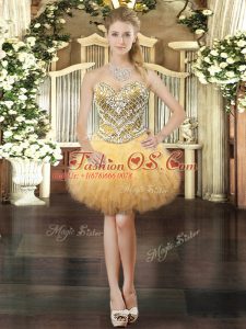 Captivating Gold Sleeveless Tulle Lace Up Prom Evening Gown for Prom and Party