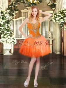 Edgy Orange Red Sweetheart Neckline Beading Prom Gown Sleeveless Lace Up