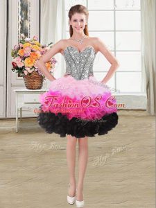 Fantastic Multi-color Lace Up Homecoming Dress Beading and Ruffles Sleeveless Mini Length