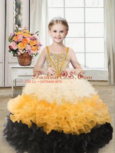 Admirable Beading and Ruffles Pageant Gowns For Girls Multi-color Lace Up Sleeveless Floor Length