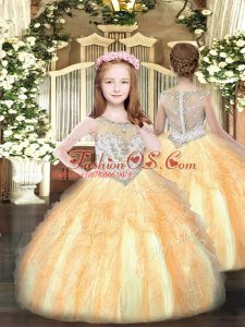 Gold Pageant Gowns For Girls Party and Quinceanera with Beading and Ruffles Scoop Sleeveless Zipper