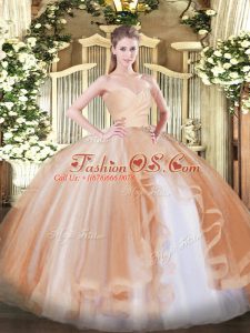 Champagne Ball Gowns Tulle Sweetheart Sleeveless Ruffles Floor Length Lace Up Sweet 16 Quinceanera Dress