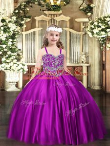 Purple Sleeveless Beading Floor Length Kids Pageant Dress