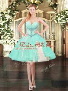 Sleeveless Tulle Mini Length Lace Up Prom Dress in Apple Green with Beading
