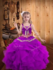 Simple Purple Sleeveless Organza Lace Up Pageant Gowns For Girls for Party and Sweet 16 and Quinceanera and Wedding Party