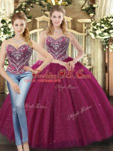 Fuchsia Sweetheart Neckline Beading Sweet 16 Quinceanera Dress Sleeveless Lace Up