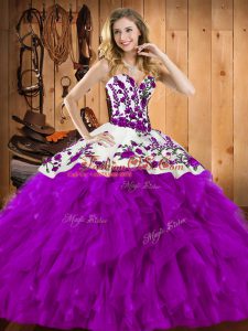 Eggplant Purple Sweetheart Lace Up Embroidery and Ruffles Quinceanera Gowns Sleeveless