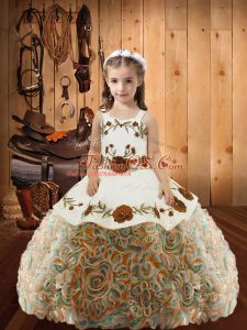 Affordable Multi-color Straps Lace Up Embroidery and Ruffles Little Girls Pageant Gowns Sleeveless