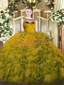Floor Length Zipper Quinceanera Gown Olive Green for Sweet 16 and Quinceanera with Beading