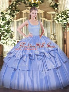 Enchanting Blue Sleeveless Floor Length Beading and Ruffled Layers Zipper Quinceanera Dresses