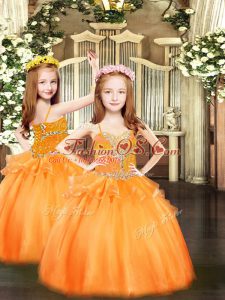 High Quality Sleeveless Beading Lace Up Kids Formal Wear