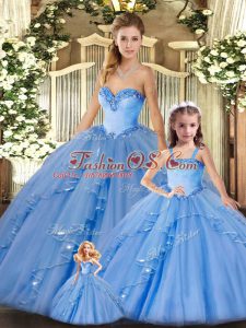 Fabulous Baby Blue Sweetheart Neckline Beading and Ruffles Quinceanera Dresses Sleeveless Lace Up