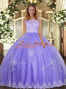 Dramatic Lavender Tulle Clasp Handle Sweet 16 Quinceanera Dress Sleeveless Floor Length Lace and Appliques