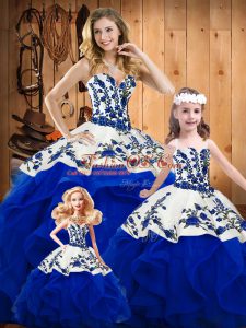 Floor Length Royal Blue Quince Ball Gowns Sweetheart Sleeveless Lace Up