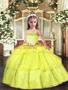 On Sale Straps Sleeveless Organza Little Girls Pageant Dress Appliques and Ruffled Layers Lace Up