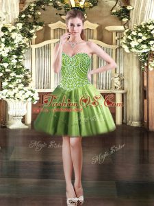 Olive Green Prom and Party with Beading Sweetheart Sleeveless Lace Up