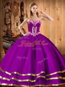 Super Purple Sweetheart Lace Up Embroidery Sweet 16 Dress Sleeveless