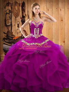 Flirting Floor Length Fuchsia Quinceanera Gown Sweetheart Sleeveless Lace Up