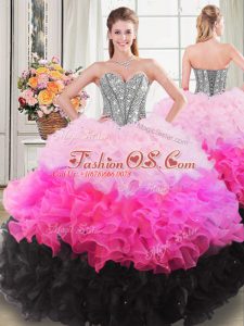 Glorious Sweetheart Sleeveless Organza Quince Ball Gowns Beading and Ruffles Lace Up