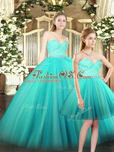 Low Price Aqua Blue Lace Up Ball Gown Prom Dress Ruching Sleeveless Floor Length