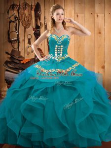 Floor Length Ball Gowns Sleeveless Teal and Turquoise Sweet 16 Dresses Lace Up