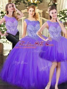 Eggplant Purple Sleeveless Tulle Zipper Vestidos de Quinceanera for Military Ball and Sweet 16 and Quinceanera