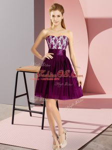 Lace Dark Purple Zipper Sleeveless Mini Length