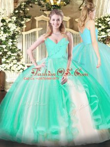 New Arrival Turquoise Tulle Zipper Quinceanera Dress Sleeveless Floor Length Ruffles