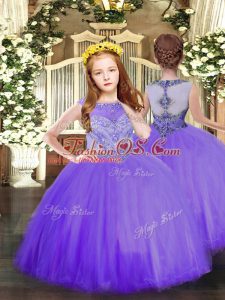 Dazzling Floor Length Zipper Pageant Dress for Girls Lavender for Party and Quinceanera with Beading