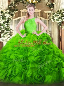 Scoop Sleeveless Fabric With Rolling Flowers Quinceanera Gowns Lace Zipper