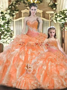 Orange Red Quinceanera Gowns Military Ball and Sweet 16 and Quinceanera with Beading and Ruffles Sweetheart Sleeveless Lace Up