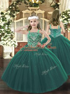 Fashionable Dark Green Straps Lace Up Beading Girls Pageant Dresses Sleeveless