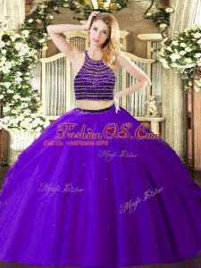 Purple Zipper 15 Quinceanera Dress Beading and Ruching Sleeveless Floor Length