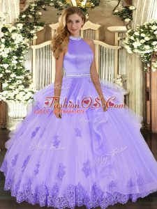 New Arrival Floor Length Lavender Sweet 16 Dresses Halter Top Sleeveless Backless