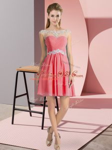 Beauteous Mini Length Watermelon Red Scoop Cap Sleeves Lace Up