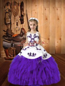 Fantastic Eggplant Purple Sleeveless Organza Lace Up Little Girl Pageant Gowns for Sweet 16 and Quinceanera