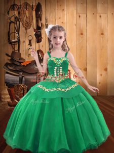 Turquoise Sleeveless Floor Length Embroidery and Ruffles Lace Up Pageant Dress
