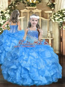 Super Straps Sleeveless Organza Little Girls Pageant Dress Wholesale Beading and Ruffled Layers Lace Up