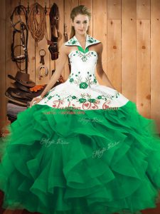 Low Price Sleeveless Embroidery and Ruffles Lace Up Quinceanera Gowns