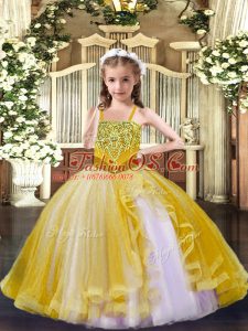 Sweet Sleeveless Lace Up Floor Length Beading Pageant Gowns