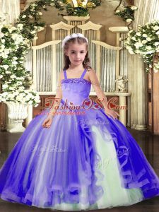 Lavender Kids Formal Wear Party and Quinceanera with Appliques Straps Sleeveless Lace Up