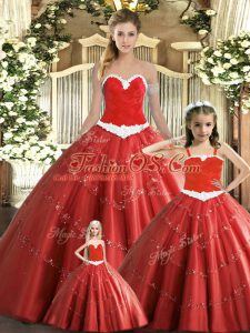 Super Beading Sweet 16 Dress Red Lace Up Sleeveless Floor Length