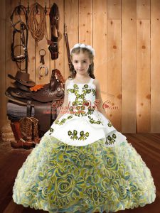 Fancy Multi-color Straps Lace Up Embroidery Kids Pageant Dress Sleeveless
