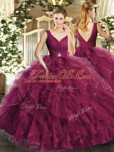 Exceptional Fuchsia Sleeveless Beading and Ruffles Floor Length Vestidos de Quinceanera