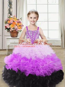 Organza Sleeveless Floor Length Pageant Gowns For Girls and Beading and Ruffles